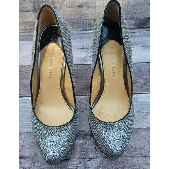 GIANNI BINI Stiletto Pumps Heels Silver Sequin Glitter Sparkle Shoes Women's 8M - Picture 4 of 9